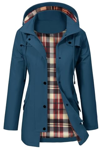 PASUDA Chubasquero Mujer Impermeable Trench Chaqueta de Lluvia Largo Chaqueta Cortaviento para Mujer con Capucha Ligera Gabardina Impermeable al Aire Libre