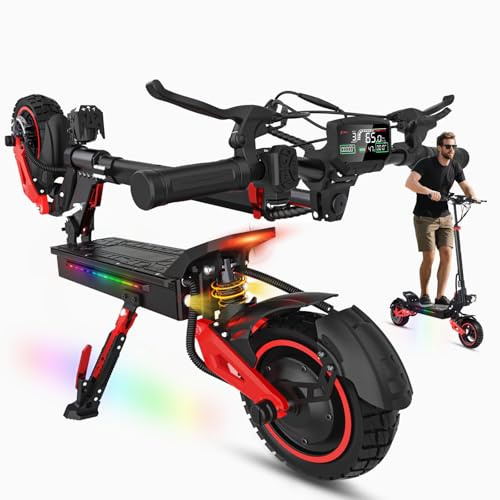 TYOKUM Monopattino Elettrico Adulto, 45-55KM 48V/18Ah, 10,5 pollici Fuoristrada Monopattino Elettrico Adulti Pieghevole, Doppio Ammortizzatore e Freni a Disco Anteriori e Posteriori, Carico 150kg