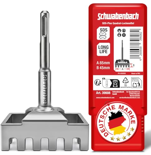 SCHWABENBACH® SDS Plus - Scalpello per fori da 85 x 45 mm, per scatole da incasso, alternativa al trapano a latta/svasatore, scalpello a foro quadrato per martello perforatore, fresa per prese di