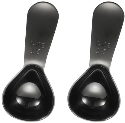 QUARKZMAN 2 Pezzi Cucchiaio Da Caffè In Acciaio Inossidabile, Cucchiaio Dosatore A Manico Corto 30ml Per Caffè Macinato Tè Zucchero Regali Cucina, Nero