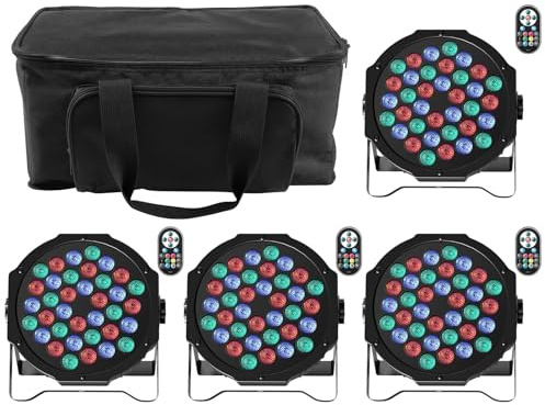 SKSBTF RGB LED Par Strahler mit Tasche, 4PCS 72W Bühnenlichter mit Fernbedienung, Discolicht Partylicht 9 Modi Scheinwerfer Beleuchtung für Bar Club Show Hochzeiten Weihnachten