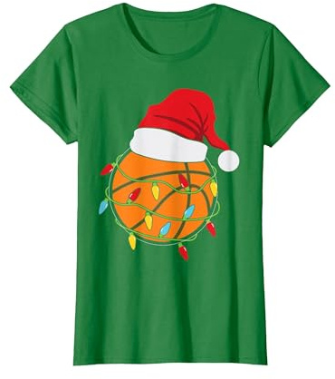 Babbo Natale Sport Design per Gli Uomini Ragazzi Natale Giocatore di Basket Maglietta, Donna, Verde Mela, 3XL