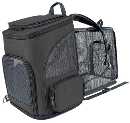 RASTKY Erweiterbarer Haustier-Tragerucksack, Haustier-Tragerucksack, Erweiterbarer Hundetransporter, Atmungsaktiver, Faltbarer -Reiserucksack, für Kleine und Mittelgroße Haustiere Bis 18, von der