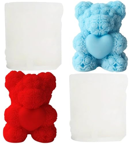 Fahibin 2 Pezzi 3d orso stampi in silicone, Stampi per candele a forma di orsacchiotto rosa,per candele, saponi e cioccolatini