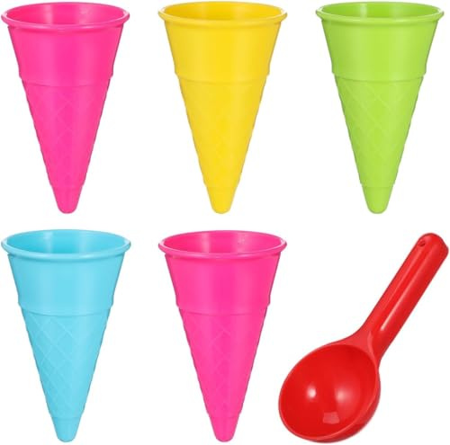 Niltracy Children Toys 6pcs Beach Sand Toys, Sand Ice Cream Molds Set, Ice Cream Sand Toys, Plastic Ice Cream Cones Scoop for Kids Beach Toys (Random Color) Beach Toy