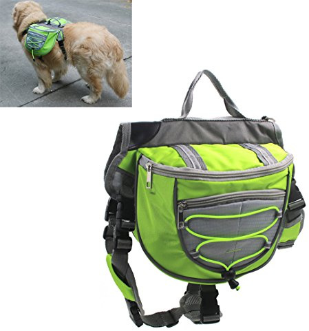 XIAOYU Hund Rucksack, verstellbare Satteltasche Kabelbaum Träger, für Reisen Wandercamping, grün, L
