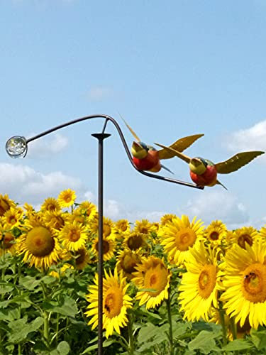 POMMERNTRAUM ® | Windspiel Vogelwippe Gartenpendel Gartenstecker Gartendeko Garten Kunst ** verliebte Vögel ** mit Glaskugel (bunt)