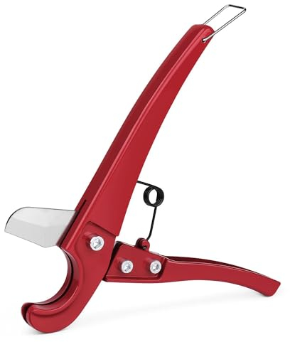 Flexzion Rohrschneider für Schläuche, Schlauchschere für Kunststoffrohre Schutzrohre, Profi Schneidwerkzeug für Kunststoff PEX PVC Rohre, perfekt für Klempner Heimwerker Handwerk Industrie, Rot