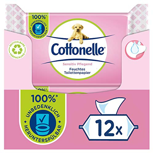 Cottonelle Feuchtes Toilettenpapier, Sensitiv Pflegend, 12 x 42 Tücher