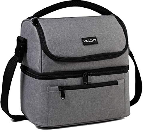 VASCHY Borsa Pranzo Termica 13.4L – Doppio Scomparto, Impermeabile, Leggera, per Ufficio, Scuola, Viaggio e Campeggio, Porta Pranzo Uomo Donna Grigio