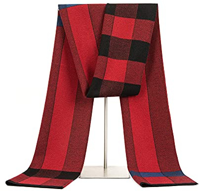 Lallier Bufanda de lana merina para hombre, corbata larga de invierno con caja de regalo, Rojo Burdeos