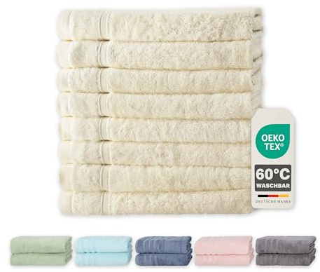Müskaan® 8er Bambus Handtuch Set Natur, 50% Baumwolle & 50% Bambus, 50x30cm, 450g/m² – Öko-Tex, Frottee Gästehandtuch Set Baumwolle, Gästetuchset Weiß für Bad, 60°C waschbar, Frotteetücher