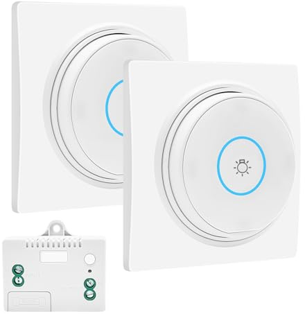 RUIZHI Lot d'interrupteurs d'éclairage sans fil RF étanches - Sans batterie - Avec récepteur - Pour l'intérieur et l'extérieur (2 interrupteurs et 1 récepteur)