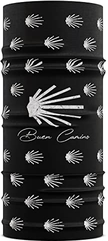 Buen Camino tour de cou multifonctionnel – noir/blanc, écharpe tubulaire ultralégère pour le chemin de Saint-Jacques, bandana avec effet rafraîchissant, séchage rapide, sans coutures, respirant