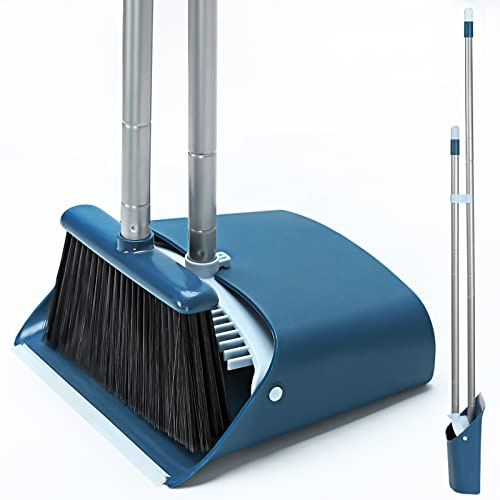 SONCAL Standing Dustpan and Broom Set with 52 Long Extendable Handle for Home, Indoor, Kitchen Room Office Lobby Floor Cleaning