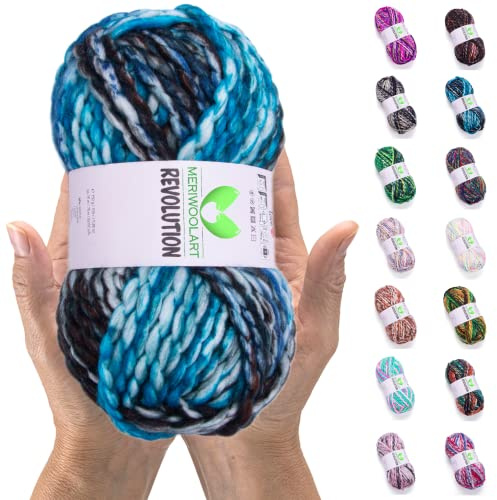 MeriWoolArt Filato in Lana Merino, 75 m Filato Spesso Morbido per Maglioni e Cardigan, XXL Filato per Maglieria a Mano, Filato Grosso Fai da Te per Sciarpe, Coperte, Scialli e Regali invernali