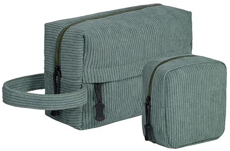 Jiliyote Trousse de Toilette en Velours Côtelé pour Femme - Trousse de Maquillage pour Fille, Vert - Lot de 2