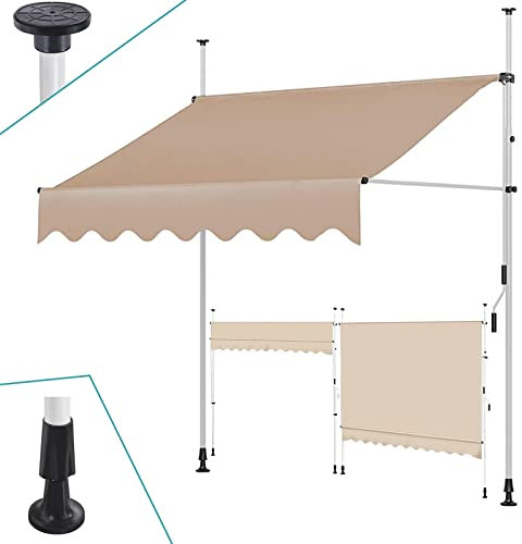 GMBAYUE Auvent Rétractable Manuel, Store Banne Autoportant, Auvent Téléscopique sans Perçage, Hauteur Réglable, Résistant Aux UV, Imperméable et Protection Solaire, Montage Facile(Negro,250cm(98in))