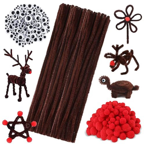 400 PCS Pfeifenputzer set,Pfeifenputzer braun zum basteln,Pfeifenreiniger Braun zum Basteln Set,Pfeifenreiniger Braun für Kinder Weihnachten Handwerk DIY Herstellung Basteln mit Rentieren