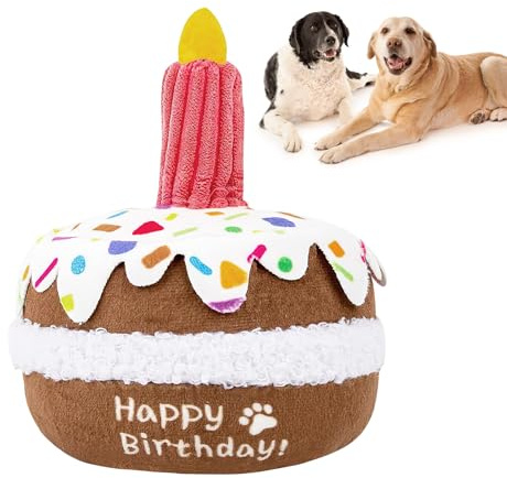 VOSSOT Gâteau d'anniversaire - Jouet couineur mignon en peluche pour chien - Cadeau pour animaux de compagnie
