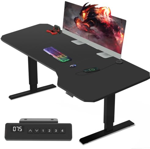 JUMMICO HöHenverstellbarer Schreibtisch 180 x 85 cm L-förmiger Schreibtisch Höhenverstellbar Elektrisch,Ergonomie Gaming Tisch mit Haken (Schwarz)