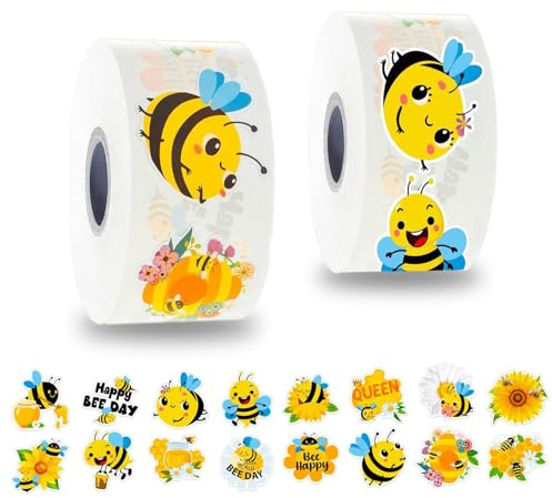 Bee Stickers for Kids,1000 PCS Reward Stickers in 16 Patterns,Teacher Supplies for Classroom,Animal Stickers Bulk for Kids,2 Rolls Motivational Stickers for Kids (1 Inch)