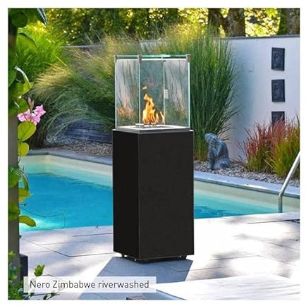 L'Héritier Du Temps Chauffage Extérieur Néocube-O Actuel Patio Acier et Verre Cheminée Gaz Braséro Terrasse 42,8x42,8x143,1cm