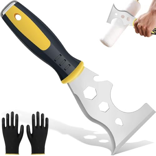 Scraper Tool, 15-in-1 Stainless Steel Painters Tool, Wallpaper Scraper with 1 Gloves Professional Multi Paint Stripper for Wallpaper Paint Roller Straight Wallpaper Removal