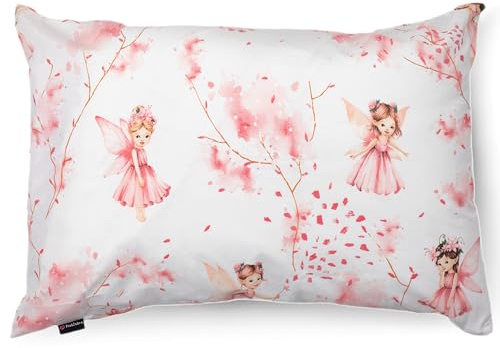 PinkZebra 35 x 40 cm Kopfkissenbezug, Kissenbezug aus 100% Baumwolle, Kissenhülle, Öko-tex Standard 100, Kinderbezüge mit Reißverschluss, Rosa Fee