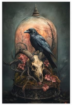 BQUWR Raven Terrarium Ram Skull Poster Canvas Poster Bedroom Decor Landscape Decor Gift 12x18inch(30x45cm)