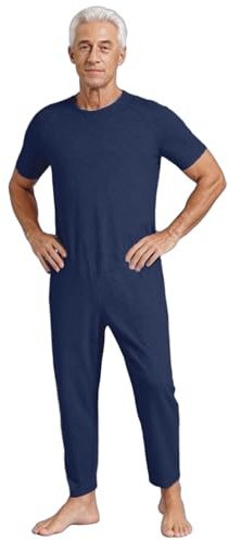 Oyolan Combinaison Sanitaire Homme Femme Pyjama Grenouillère Personnes Âgée A Bleu foncé M