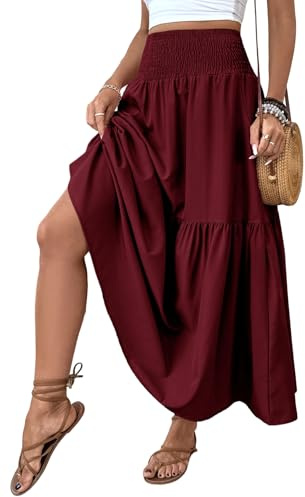 LIAMERHE Falda Larga Mujer Verano Boho Chic Falda Maxi de Cintura Alta Elástica Faldas Línea A Fluidas con Volantes Estampado Floral Estilo Gypsy Playa Vacaciones Vestidos de Playa, Talla Única