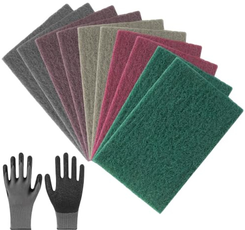 10 Pezzi Spugna Abrasiva Fine 150 x 230 mm &1 Paio di Guanti Carta | 600/800/1000/1500/3000,Riutilizzabile Spugne Abrasive per Legno Metallo e Acciaio Inossidabile