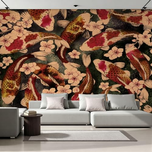 Pesci Fiori Carta da Parati Non Tessuta 150x105 cm Retrò Fiori Di Ciliegio Carta da Parati Panoramica Arte Murale Decorazione Parete Poster per Camera Da Letto Soggiorno H1256