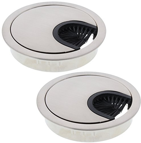 ToniTec® Kabeldurchführung Metall für den Schreibtisch Kabeldurchlass Kabeldose Edelstahl gebürstet 60mm 2 Stück