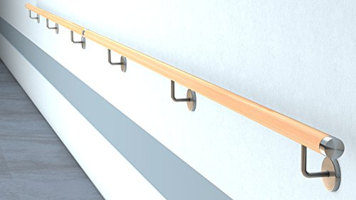 Buche Holz Handlauf V2A Fertighandlauf Gel„nder Treppe Griff 42,4x2 mit Abdeckrosette (4,0 m - zweiteilig)