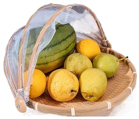 SZETOSY Zelt-Korb - Lebensmittel-Servierkorb, Netzkorb, handgewebt, für Picknick, Lebensmittelabdeckung, Outdoor, Schutz vor Insekten und Staub, für Obst, Gemüse, Brot, Bambu (Natur 2)