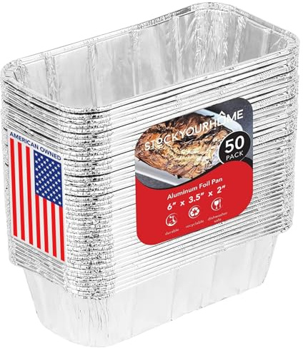 Stock Your Home Aluminum Pans Mini Loaf Pans (50 Pack) 1 Lb Aluminum Foil Tin Pans, Small Loaf Pans – 1 Pound Disposable Baking Pans Perfect for Baking Cakes, Bread Loaves - 6 x 3.5 x 2