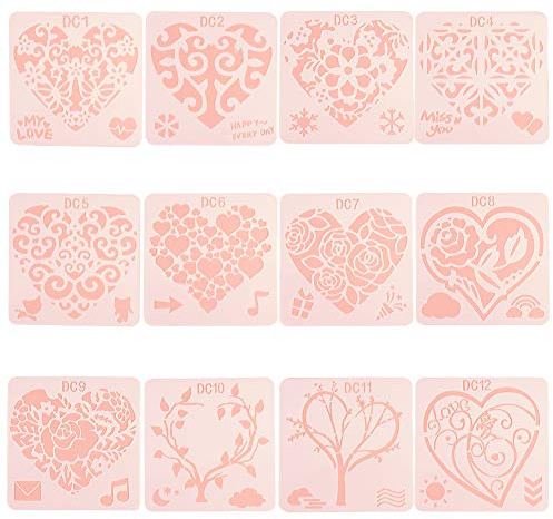GORGECRAFT 12pcs Herz Malerei Schablonen Kunststoff Wiederverwendbar Zeichnung Rechteck Schablone Cut Malerei Vorlagen