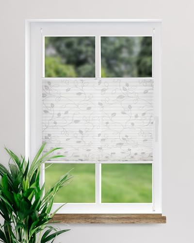 DECOLIA by Garesa Fenster Klemmfix Plissee ohne Bohren Motiv Ranke 70 x 130 cm, Grau - Lichtdurchlässiger Fenster Sichtschutz und Fenster Deko, Faltrollo
