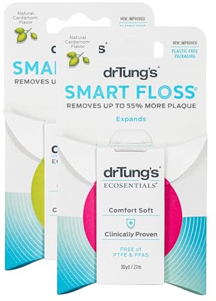 DrTung's Smart Floss - Natural, PTFE & PFAS Free Floss, Gentle on Gums, Expands & Stretches, BPA Free Floss - Natural Dental Floss Cardamom Flavor (Pack of 2)