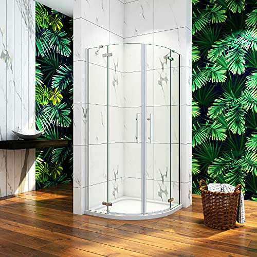 Aica Sanitär Duschkabine 90x90cm Runddusche Duschabtrennung Rundduschkabine Viertelkreis Duschtür Dushce H195cm