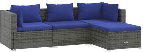 vidaXL 4-TLG. Garten-Lounge-Set mit Kissen Poly Rattan Grau