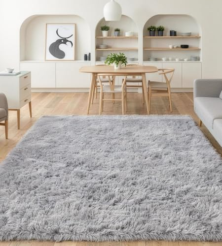ROHATIM Teppich Wohnzimmer 200 x 300 cm grau Waschbar Rutschfester Hochflorteppich Kinderzimmer Schlafzimmer Flauschiger Teppiche