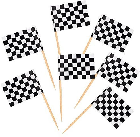 BLUE TOP 100 Pcs Checkered Black and White Racing Stick Flag,Small Toothpick Mini Stick Cupcake Toppers World Cup Picks Party Decoration Celebration Cocktail Picks for Party Bar Sport Events.
