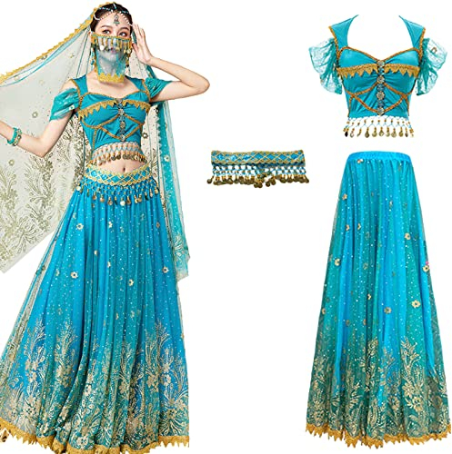 YEAJION Damen Prinzessin Jasmin Kostüm mit Zubehör für Erwachsene - Cosplay-Party, Halloween, Karneval - Mittel, Polyester