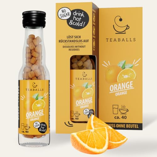 TEABALLS Orange - Tee ohne Beutel - zuckerfrei & vegan - heiß & kalt | OHNE BEUTEL: Jede TEABALLS löst sich direkt im Wasser auf - kein Sieb nötig - fruchtiger Orangentee in Sekunden.