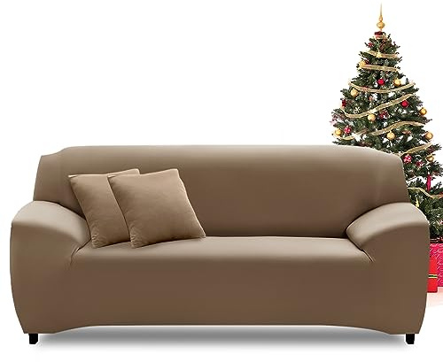 FIGOOO Sofabezug 3 Sitzer Stretch Sofabezüge mit Armlehnen Spandex Couchbezug Modern Anti-Rutsch Waschbar Sofa Protection Cover Schonbezug Couch(3-Sitzer,Erdiges Braun)