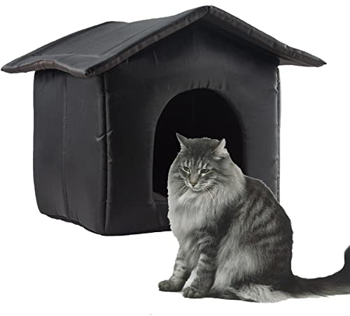 Clomuzi Outdoor Cat Shelter - Waterproof Dog Houses, Warm Winter Pet House, Easy Assemble Oxford Cat Kennel