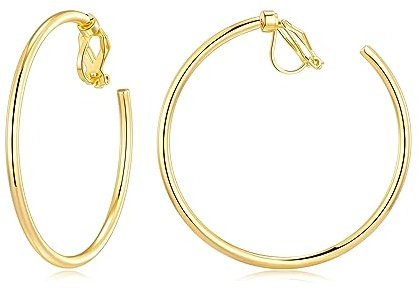 QUKE Orecchini a cerchio con clip oscillante da 5 cm, orecchie non forate, orecchini a cerchio dorati, per donne e ragazze, Placcato oro